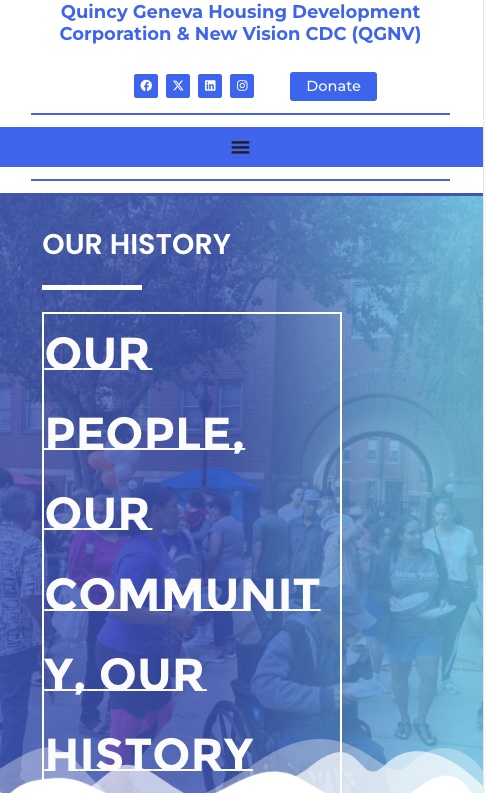 Quincy Geneva QGNV website — Our History section