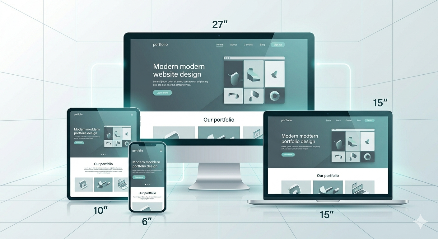 Responsive website shown on desktop, tablet, and phone